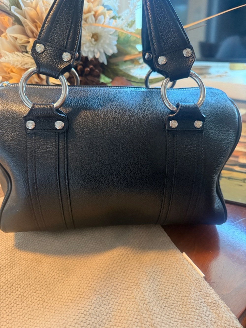MCM Black Leather Boston  Satchel with Silver Hardware - Picture 6 of 16